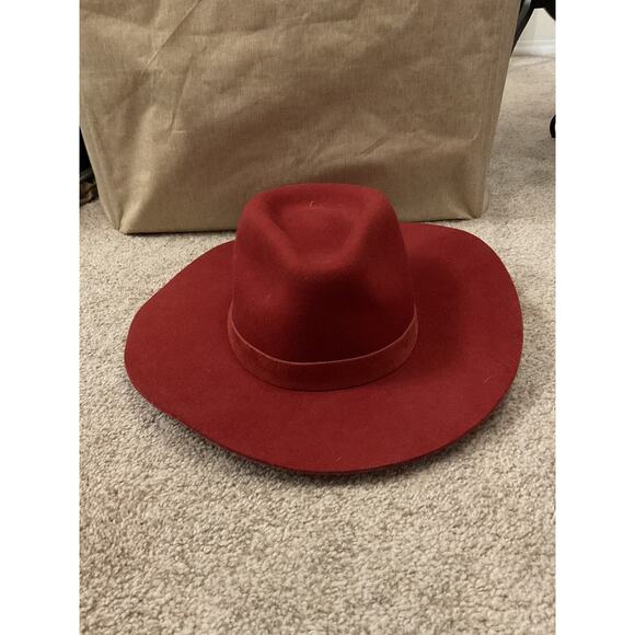 Wyeth Burgundy Wool Rancher Hat Wide Brim Boho Western Festival Fedora, O/S main image 7
